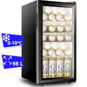 Cassary Mini frigo chambre de 35/52L (temp&eacute;rature de 0-10&ordm;C). Frigo bar avec porte vitr&eacute;e. Mini r&eacute;frig&eacute;rateur de chambre pour snacks, boissons, cosmetiques... Petit frigo boisson vitrine (98 litres) (_IGM_, neuf)