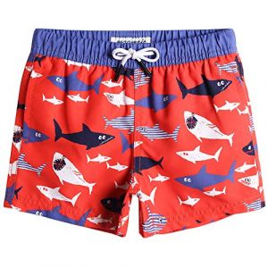 MaaMgic Short de Bains D'Ete Garcons Filles avec Slip Filet Maillot de Bain Enfant à la Plage pour Surfer Carton Conception,Requin-Rouge,5-6 Ans(5/6) (baohui, neuf)