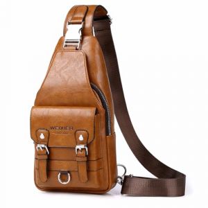 A-QMZL Sacoche Homme Bandouliere Sac de Poitrine business Sac de Loisir Sac a Dos PU Cuir Pochette Epaule Sac à Dos de Voyage pour Homme Femme (Brun clair 1) (QIMEI-EU, neuf)