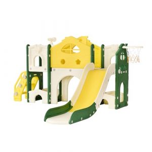 Toboggan pour Enfant, 7 en 1 Toboggan Intérieur et Extérieur Enfant avec Aire de Jeux, Panier de Basket et Tunnel, Escaliers et Cadre d'escalade Autoportant pour Bébé (7 en 1 Jaune) (VISTA SHOP ST S.R.L., neuf)