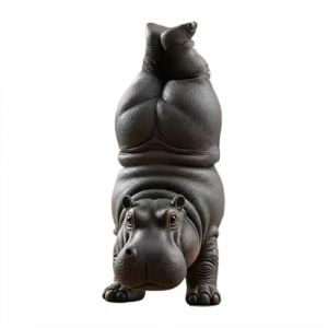 Clumsy Yoga Master Hippopotame &ndash; Le yogi adorablement imparfait, statue d'hippopotame 3D, statue d'hippopotame amusante en r&eacute;sine, sculpture de m&eacute;ditation unique pour la maison et le bureau 1 (Hezhuo2025, neuf)