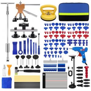 KAOLALI Kit de réparation de Bosses pour Voiture, 142 Pièces Kit Debosselage sans Peinture, avec Marteau à Percussion en T, Extracteur de Pont, Ventouse et Pistolet à Colle pour Carrosserie (GELPARTS, neuf)