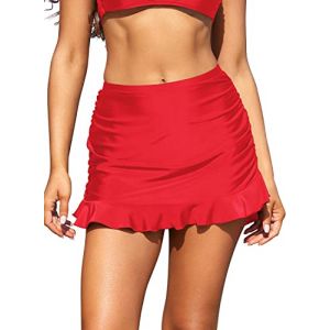 SHEKINI Jupe de Bain Femmes Bikini Jupette El&eacute;gant Slim Jupe Courte Summer Beach Maillots de Bain Femme Ruched Jupe de Bain Sport(X-Large, Rouge) (DODO BIKINI, neuf)