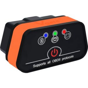 Vgate iCar2 BLE 4.0 OBD2 Adaptateur Bluetooth ELM327 Scanner Outils de Diagnostic Automobile pour Systèmes de Diagnostic du Moteur pour Android/iOS (Noir/Orange) (vLinker Direct, neuf)