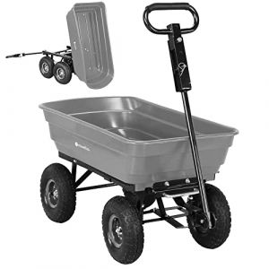 Miweba Chariot de Transport Dumper | Capacit&eacute; 300 kg - Bac en PP - Basculement - Chariot &agrave; Main - Attelage - Essieu Directeur - Pneus gonflables - Brouette - Chariot de Jardin (Gris) (Miweba GmbH, neuf)