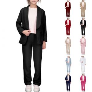 Blazer Fille Blazers à Manches Longues pour Filles Col ChâLe Veste De Costume Formelle Printemps Manteau Enfant Veste Fille Couleur Unie Ensemble Pantalon 2 Pièces Chic et Couleur Unie Slim (Seraphido, neuf)