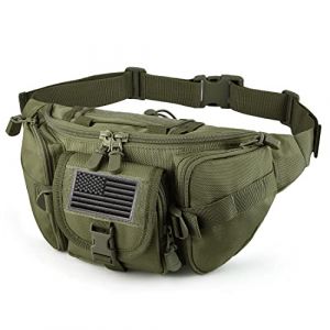FRTKK Sac Banane Tactique avec &eacute;cusson du Drapeau am&eacute;ricain, Sangle r&eacute;glable, Sac Militaire pour l'ext&eacute;rieur, la p&ecirc;che, Le Cyclisme, Le Camping, la randonn&eacute;e, la Promenade du Chien, Vert Militaire (Love le-Eu, neuf)
