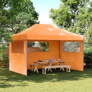HETFTJN Tente de r&eacute;ception pop-up - 410 x 279 x 315 cm - Orange - Pliable - Avec 3 panneaux lat&eacute;raux de fen&ecirc;tre - Toit en PVC Oxford robuste - Structure en acier - Facile &agrave; monter - Pour les f&ecirc;tes de (herunmaoyi, neuf)