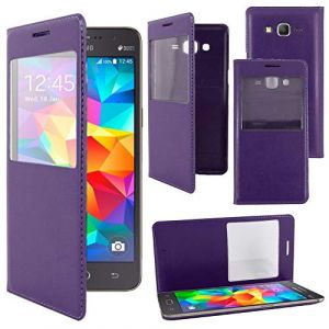 ebestStar - Coque Compatible avec Samsung Grand Prime Galaxy G530F, Value Edition G531F Etui Slim Housse Portefeuille Fen&ecirc;tre View, Violet [Appareil: 144.8 x 72.1 x 8.6mm, 5.0''] (ebestPro-fr, neuf)