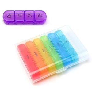 MUNTE Pilulier Semainier Color&eacute;, Pilulier 7 Jours Portable, Boite Medicaments Rangement avec Bo&icirc;te de Rangement, 28 Compartiments, pour Ranger M&eacute;dicaments, Huile de Poisson, Vitamines (luzhong1111, neuf)