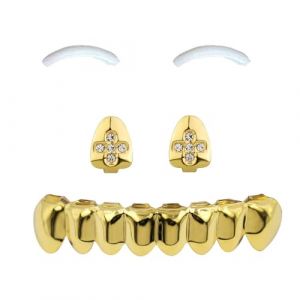 SSyang Grills Dentaires, Hip Hop Teeth Grills Faux Punk, 18K Hip Hop Dents, Haut en Bas Diamant Strass Dents Grillz Halloween Festival de Musique Party Hip Hop Rapper Costume Accessoire Décoration,Or (luou, neuf)