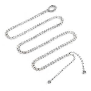 Ceinture en strass pour femme Parkly avec strass - Cha&icirc;ne de taille tendance en cristal - Cha&icirc;ne de taille tendance &agrave; paillettes pour robe - Ceinture fine pour robes (110 cm) (small vegetable basket, neuf)