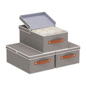 YheenLf 3 Pièces Panier Rangement Dressing, Boite en Tissu Pliable Avec Couvercle Amovible et 2 Poignée, Casier Vetement pour Organiser des étagères, des Placards, 33x23x14cm, Gris (YheenLf, neuf)