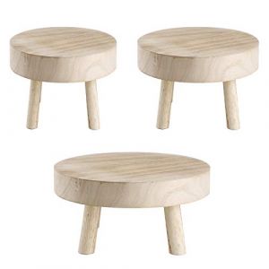 HLTER Lot de 3 mini tabourets en bois pour pot de fleurs, tabouret rond en bois pour décoration de chambre (Melancholy WEI, neuf)
