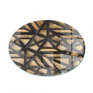 Verre Trempé pour Cheminée ⌀70 cm pour Poêle Rond Résistant à la ChaleurProtecteur de Sol Imprimé Élégant Plaque de Protection Contre Les Étincelles - Géométrie avec Le Bois (Tulup, neuf)
