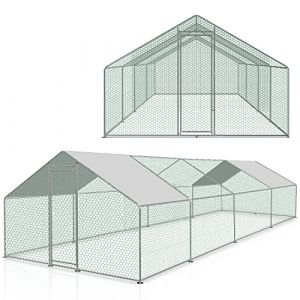 Tubiaz Poulailler XXL avec serrure de sécurité et chiffon de peinture en polyéthylène imperméable, cadre en acier robuste, enclos beaucoup d'espace pour poules, lapins et autres petits animaux, 3 x 8 (idealnation, neuf)