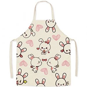 FOMAISELF Tablier de cuisine en lin pour enfants - Tablier pour enfants &agrave; motif de lapin mignon, tabliers pour fils et filles pour la cuisson, la peinture, la f&ecirc;te (Wang renrende, neuf)