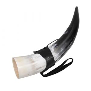 PRETYZOOM Corne &agrave; Boire Viking Authentique de 300-380ml avec Support de Table, Gobelet M&eacute;di&eacute;val en V&eacute;ritable Corne de B&oelig;uf pour Hydromel et Bi&egrave;re - Id&eacute;e Cadeau et D&eacute;coration Unique (Coddle HSY, neuf)
