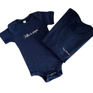 Dstny Ensemble T-Shirt Adulte Homme et Body pour bébé Fille à Papa et Papa d'amour Bleu Marine M et 3-6 Mois (DSTNY, neuf)