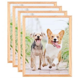 Weikani Cadre photo A5, 4 pack de 15x21cm Oak cadre photo plexi verre, cadre de certificat pour affichage mural ou de bureau, set de 4 (Newhope2023, neuf)