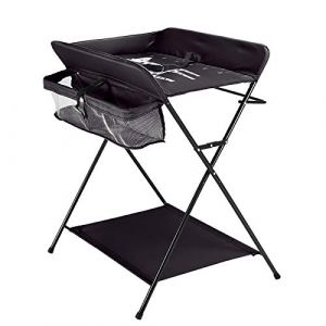 HarBin-Star Table à langer Baignoire, Station à langer pliable, Commode à langer mobile, table à langer pour bébé avec ceinture de sécurité et compartiments de rangement, station à langer (noir) (HDPDZ, neuf)