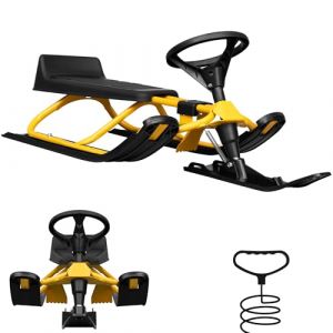 Laneetal Luge Enfant, Luge Bob, Luge avec Volant, Frein et Amortisseur de Choc, Siège Plastique avec Dossier, Cadre en Acier, Corde de Traction, Noir+Jaune (cg_europa, neuf)