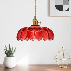 YLTLINK suspension verre RED plafonnier Design lustre fleur bronze lustre Vintage E26 / E27 suspensions d'&eacute;clairage int&eacute;rieur hauteur r&eacute;glable plafonnier cuisine/salon/salle a manger (YLTLINK, neuf)