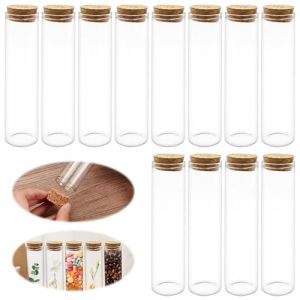 WYYFXY&reg; 12 tubes &agrave; essai en verre avec bouchon en li&egrave;ge, petits bocaux en verre avec couvercle, base plate, 30 x 120 mm, 60 ml, tubes &agrave; essai pour fleurs, bonbons, d&eacute;coration cadeau (YXZMY, neuf)