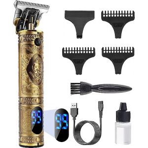 Tondeuse Cheveux Hommes, Tondeuse Barbe Homme Professionel, Rasoir Electriques Hommes Écran LED, Sans Fil Brostyle Tondeuse Precision Rechargeable, Silencieuse pour les Enfant et la Famille (Doré) (ZISONIX, neuf)