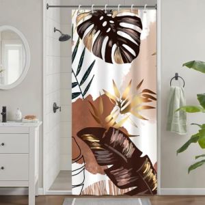 Rideau Douche Anti Moisissure, Uiiooazy Rideau de Douche &Eacute;troit 90x180cm Boheme Abstrait Tropical Foglie di Palmier Rideaux de Baignoire Tissu Lavable Imperm&eacute;able Rideaux Salle de Bain avec 6 Crochets (dongguibinjingpinxiaodianpu, neuf)