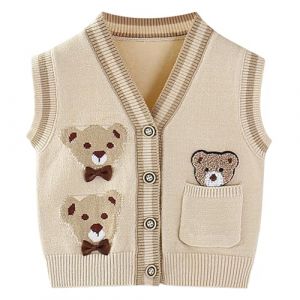 De feuilles Gilet Cardigan sans Manche en Tricot B&eacute;b&eacute; Gar&ccedil;on Fille Pull Gilet sans Manches Tricot&eacute;e Boutonn&eacute;e Col en V Motif Mignon Hiver No&euml;l (De feuilles, neuf)