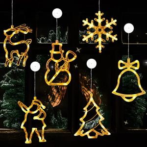 IWTBNOA Lot de 6 rideaux lumineux LED &agrave; suspendre - Fonctionne avec piles - Avec ventouses - &Eacute;clairage de No&euml;l - Pour fen&ecirc;tre - D&eacute;coration de No&euml;l - &Eacute;clairage de fen&ecirc;tre int&eacute;rieur et ext&eacute;rieur (AFELER, neuf)