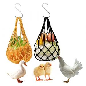 Mangeoire Poules, 2PCS Sac Filet à Suspendre pour Poulets, Mangeoire Automatique pour Poulets, Mangeoire à Suspendue Brochette à Nourriture, Anti-Gaspillage Sac Net de Fruits et de Légumes (HYINGBHH, neuf)