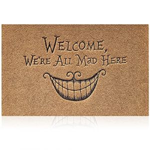 AOAOPQ Paillasson Humoristique avec Inscription en Anglais « Welcome We're Au Mad Here » avec Dos en Caoutchouc antidérapant - Très résistant - Marron - Facile à Nettoyer (OrangeRight, neuf)