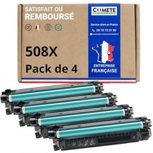 COMETE, Marque Fran&ccedil;aise - 508X - 4 Cartouches de Toners Compatibles avec HP 508 X (ou 508 A CF360A) - pour HP Color LaserJet Enterprise M552dn M553dn M577c M577Z M577dn M577f (1 Noir et 3 Couleur) (Comete Consommable&reg;, neuf)