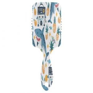 Brosse à cheveux avec coussin d'air - Requin jaune ananas - Pour cheveux épais et démêlants antistatiques (DEJESJ, neuf)