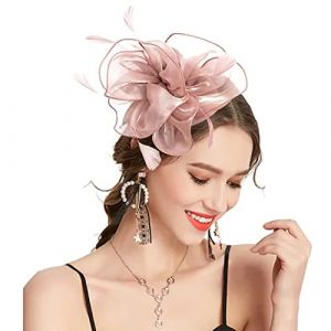 Chapeau bibi de mariage, de cocktail, de thé pour femme, chapeau de fleur en maille avec ruban à plumes, bandeau bibi tendance élégant en maille pour mariage, mariage, chapeau bibi pour (taille unique (fhjvbt, neuf)