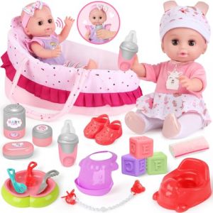 YOOHBERRYS Kit Accessoire Bebe pour Poupon, Ensemble Bébé Poupée, Jeu de Rôle Cadeau, 30cm Baby Doll, Jouets de Poupée Bébé Réaliste de avec Vêtements, Kit d'alimentation, Noël Anniversaire Cadeau (YEAHBO TRADE, neuf)