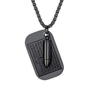 Richsteel Pendentif Collier Homme Balle Plaque Dog Tag Collier Pendentif Plaque en Noir,Dog Tag Style Militaire Arm&eacute;e pour Homme Pendentif d&rsquo;Identification ID (Richsteel Jewellery, neuf)
