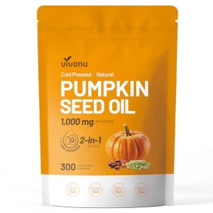 VivoNu Pumpkin Seed Oil Huile de graines de citrouille avec Saw Palmetto Capsules, 300 Capsules molles, 1.000mg, Test&eacute; en Laboratoire, Sans Soja, Sans Gluten, Sans OGM (VivoNu EU, neuf)