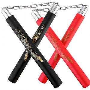 Litthing Nunchaku Mousse Caoutchouc Entraînement Quotidien Rembourré Pratique 2 Paires De Portable Parfait pour Les Enfants Et Les Débutants Mode Noir Et Rouge (XiXun EU, neuf)