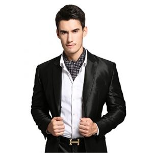 Prettystern Homme Monsieur Cravate Lavallière Foulard 100% Soie Satin à 2-couche Ville Business 4. Noir Fleur (PrettyLand.eu, neuf)