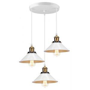 PETITES ECREVISSES Suspension Lustre Industrielle 3 Lampes Luminaire Plafonnier Vintage Lustre Abat-Jour &Oslash;22 cm en M&eacute;tal de douille E27 Lampe R&eacute;tro pour S&eacute;jour Chambre Cuisine (Blanc,base-3 lampes) (DOO2U, neuf)