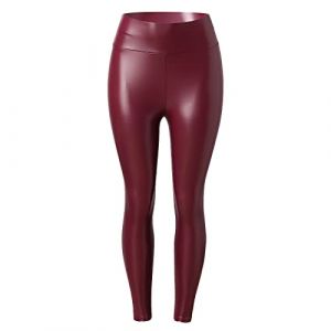 Pantalon Cuir Femme Grande Taille Fashion Leggings Simili Cuir Femme Taille Haute Sexy Pantalon Skinny Femme Extensible PU Chic Pas Cher Confortable Casual Sport (Bordeaux, 5XL) (Vuncio, neuf)