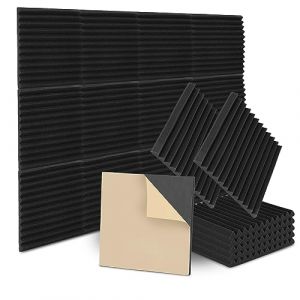 Ollewiellan Lot de 24 panneaux acoustiques en mousse - Autocollants - 2,5 x 30 x 30 cm - Isolation phonique - Absorption des &eacute;chos - Pour la maison et le studio, d&eacute;coration de jeu, podcasts - Noir (FENADDING, neuf)