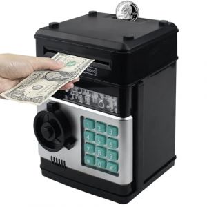 HUSAN Tirelire électronique Mini ATM Tirelires Money Box, Boîte de pièce de Monnaie Économiser de l'argent Jouet pour Les Enfants, Anniversaire Cadeau de Noël pour garçons et Filles (Noir) (HUSAN Tech Inc, neuf)