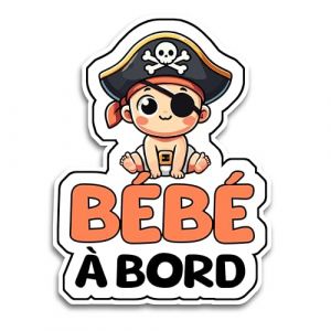 Autocollants Bébé à Bord Voiture, Bébé Pirate 16 x 12 cm, Stickers Bébé à Bord Résistants aux UV et Waterproof, Bébé a Bord Voiture Facile à Appliquer, Accessoire Bebe à bord Sécurité Voiture (Albastov, neuf)
