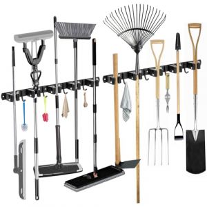 2 Pi&egrave;ces Accroche Balai Mural, 5 Supports + 4 Crochets Porte Balais Mural, Porte Balai avec Percage ou Adh&eacute;sif san Percage, Support Balais Mural Cintre de Rangement pour Buanderie, Jardin, Garage (NEXXABOLT TRADING LTD, neuf)