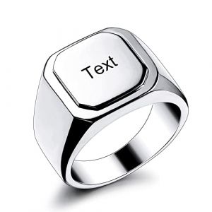 OTXIXTO Bague Initiale Lettre Chevali&egrave;re pour Hommes Femmes Nom Personnalis&eacute; Grav&eacute; Acier Inoxydable Bijoux Fantaisie Mariage Couples F&ecirc;te des P&egrave;res Cadeau avec Ajusteurs de Taille (Argent, Taille 65) (OTXIXTO, neuf)