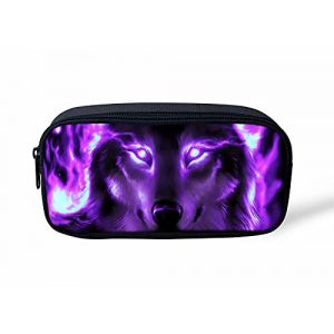 NETILGEN Trousse à crayons avec imprimé loup pour l'école, les enfants, les garçons - Violet fluo - Avec loup - Pour étudiants - Pour salle de classe - Organiseur de bureau (NETILGENSHOP, neuf)